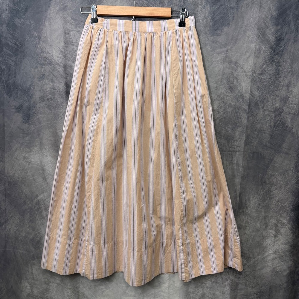 Aerie Women Peach Lilac Striped Cotton Maxi Skirt Size S Boho Casual Summer